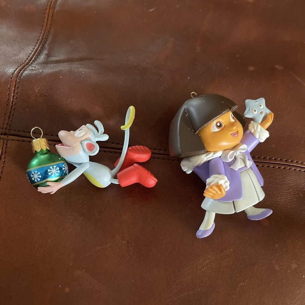 2 pc Lot Christmas Ornaments  Dora The Explorer & Boots Pre‎ Owned